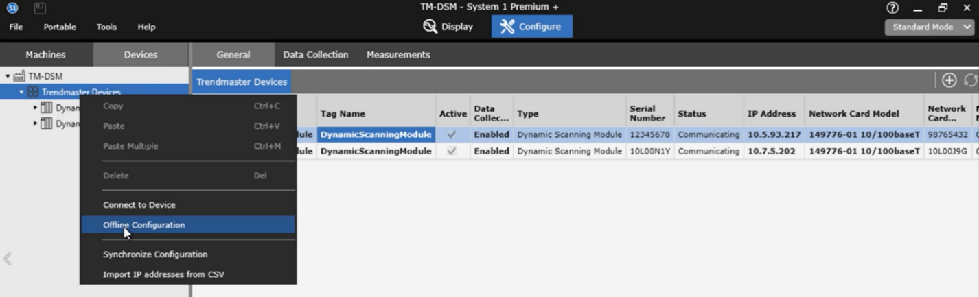 Typical System 1 analysis features like adding trended variables / band alarms are fully supported, along with state-based data collection (e.g. only collect data when the machine is running): 