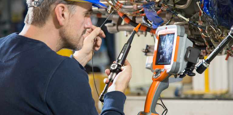 2.2mm probe used with MViQ video borescope to inspect an engine.